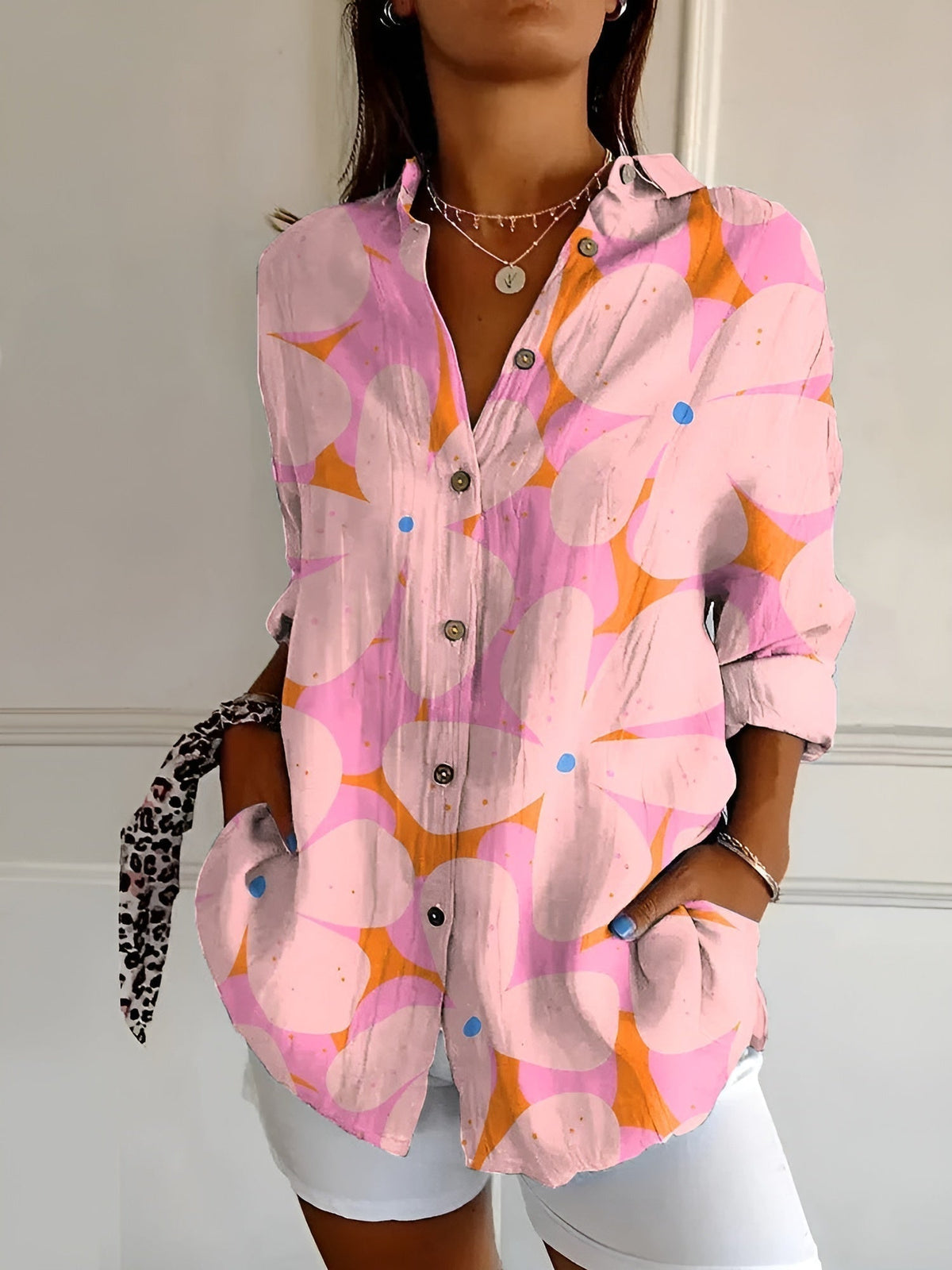 Gabriella | Kerbenausschnitt Mixed Print Bluse