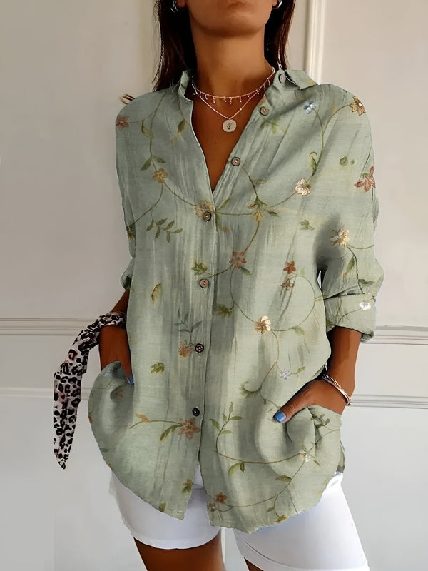 Gabriella | Kerbenausschnitt Mixed Print Bluse