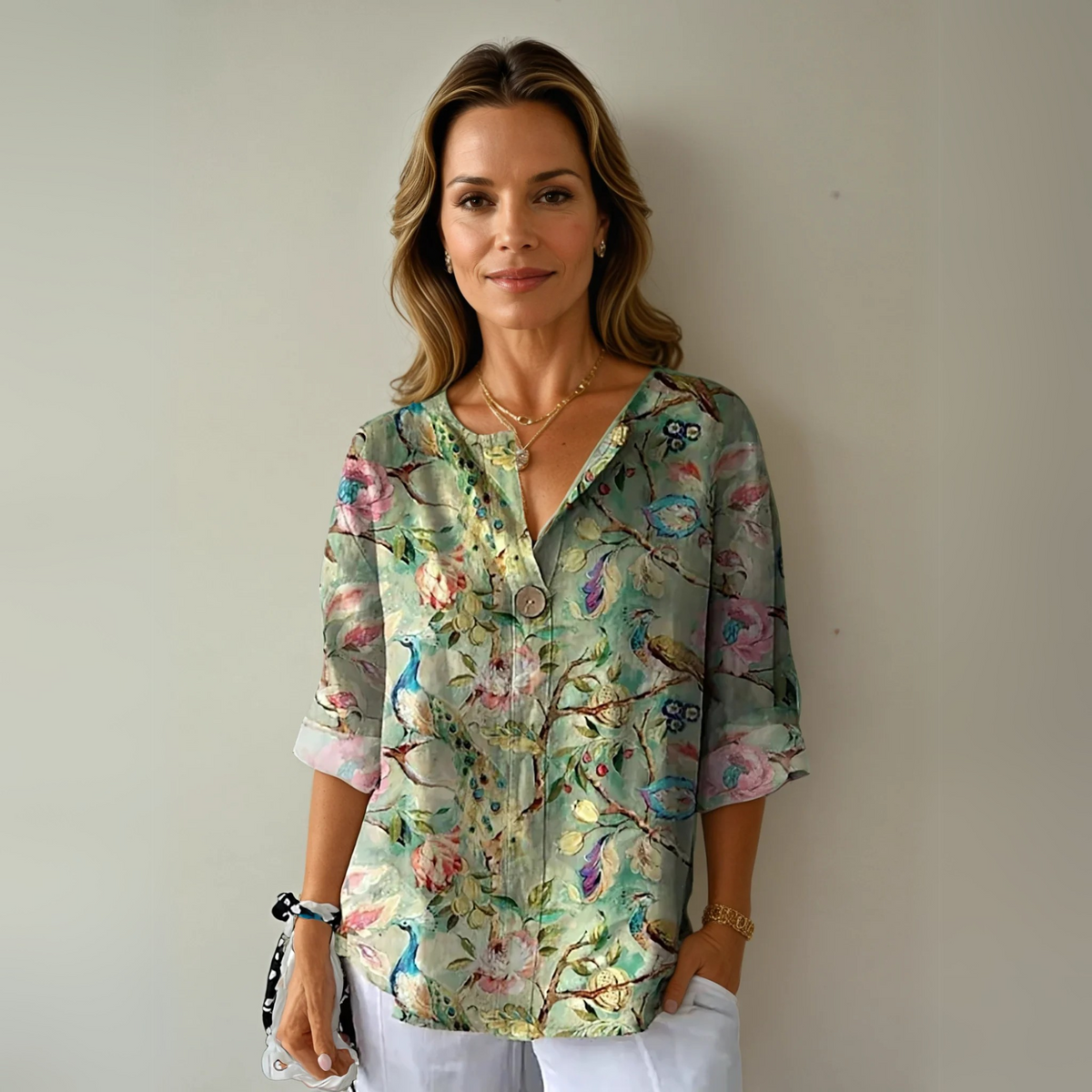 Addison | Blumenmuster Knotenverschluss Bluse