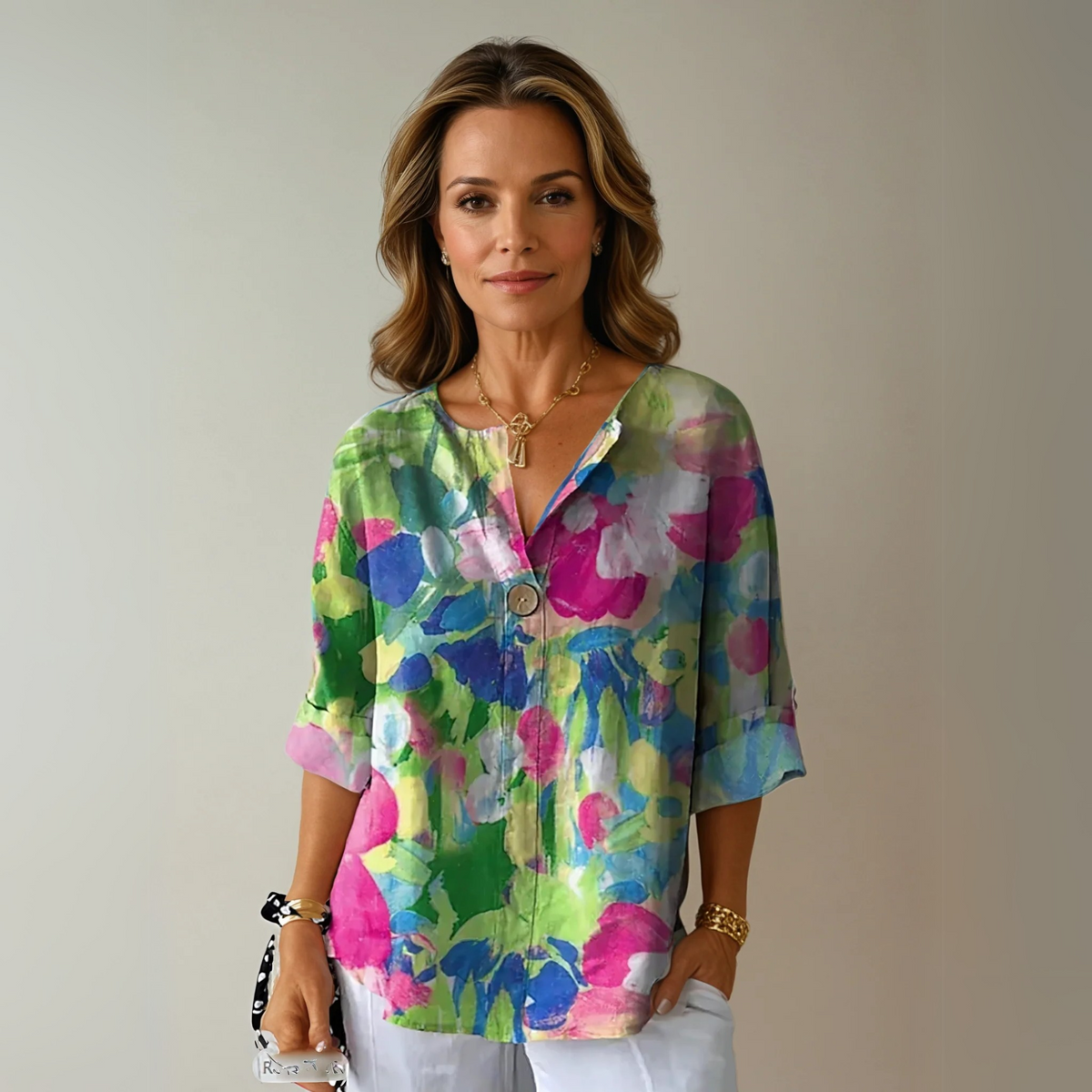 Addison | Blumenmuster Knotenverschluss Bluse